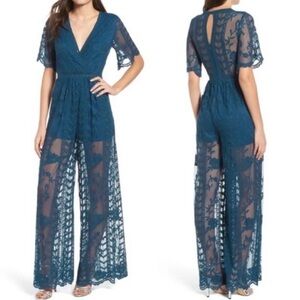 Socialite Embroidered Lace Jumpsuit Teal
